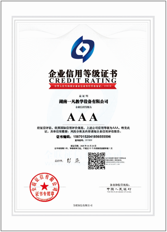 鑫一凡信用等級(jí)證書